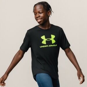 Under Armour Youth Large Black HeatGear T-Shirt‎ with Neon Logo